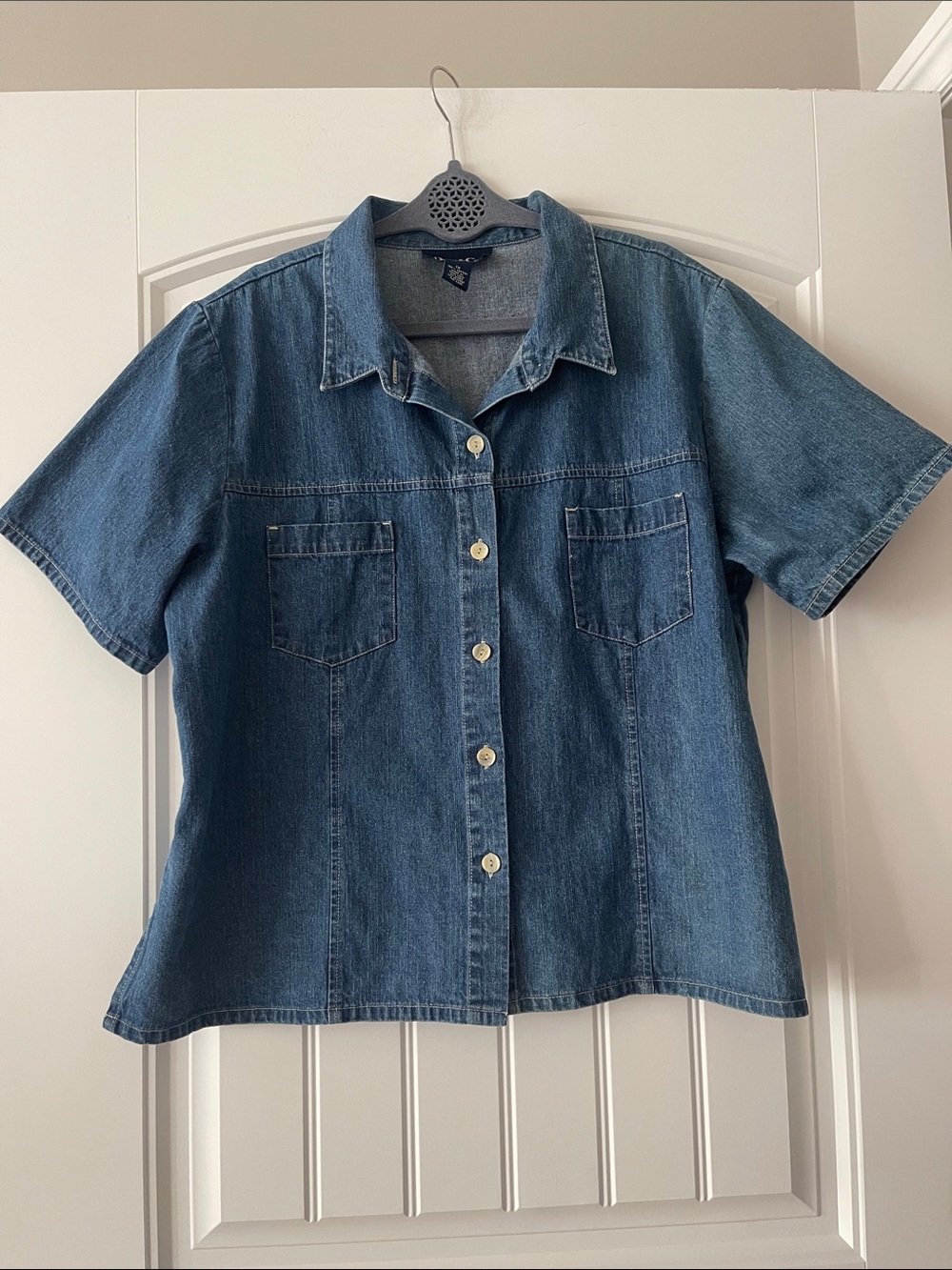 Denim & Co Solid Denim Campshirt 1X